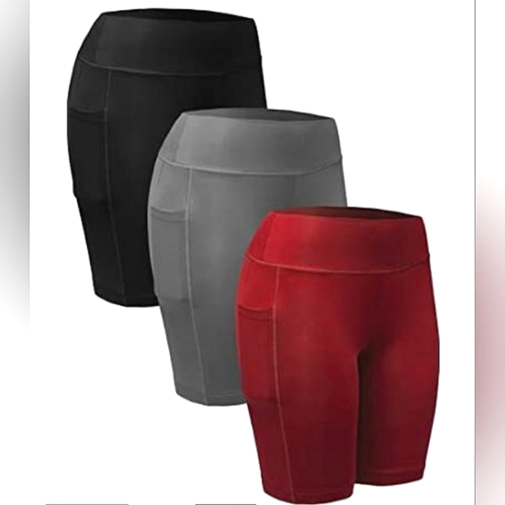 Brand New☆NELEUS☆Women's 3 Pack Workout/Compression/High Waist Pocket Shorts-Lg